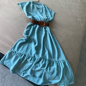 Zara Light Blue Dress with Brown Belt
